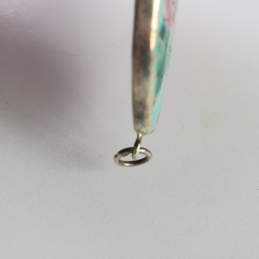 Vintage Turquoise Cloisonne Enamel Floral Teardrop Pottery Shard Pendant Focal‎ - Picture 5 of 10